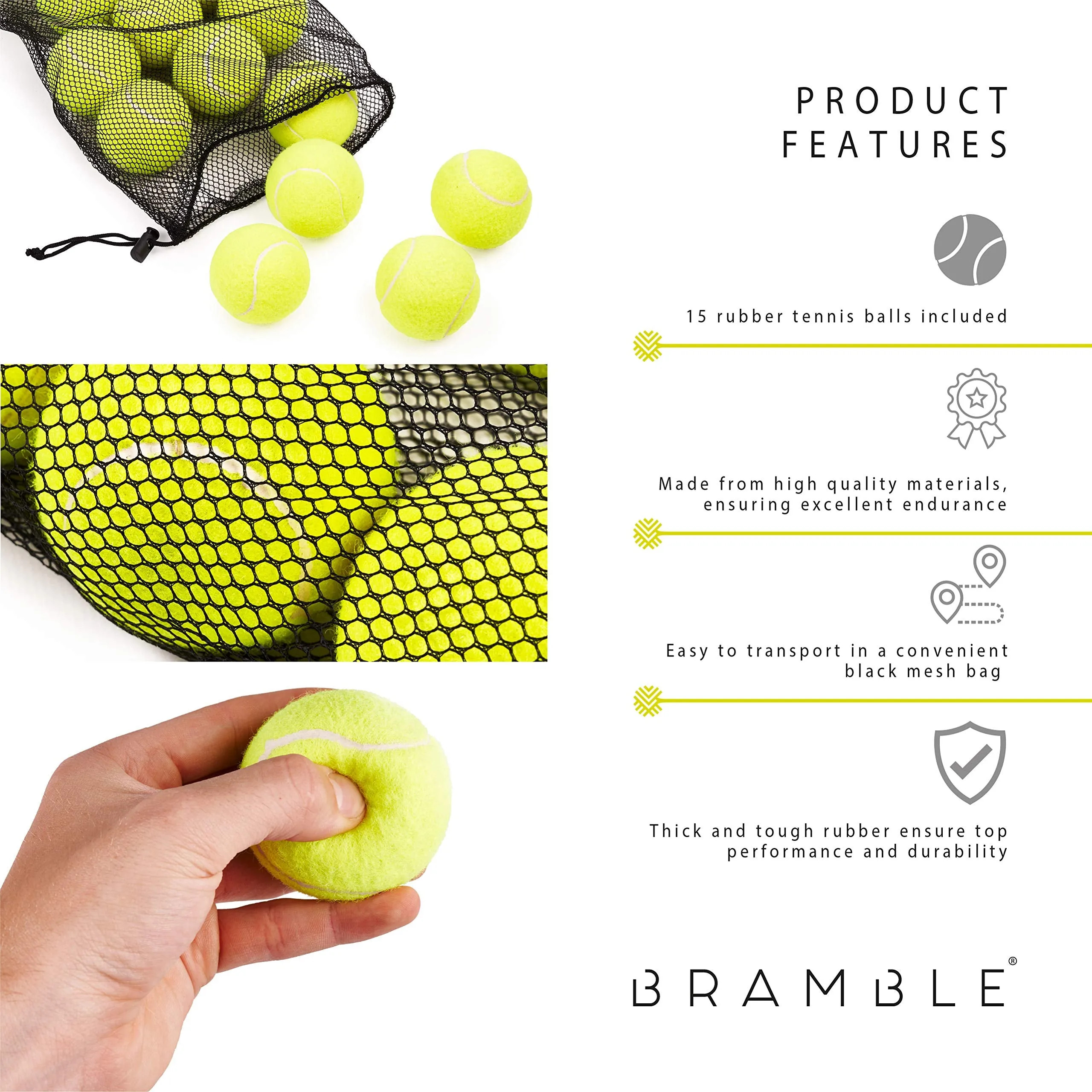 15 Tennis Balls with Mesh Storage Bag
