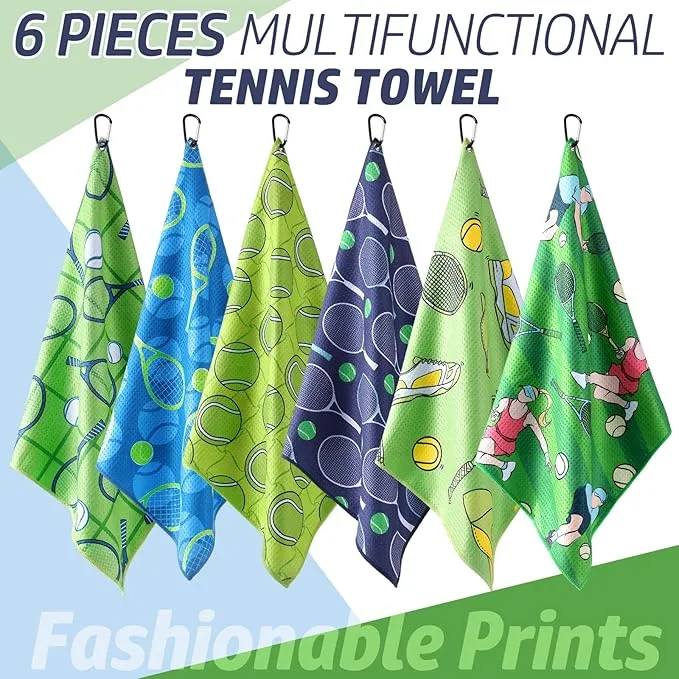 6 Pcs Tennis Towel Stylish Prints Soft Microfiber 15 x 17 Inch Tennis Towels with Clip Tennis Gifts for Women Men Tennis Accessories for Tennis Lovers