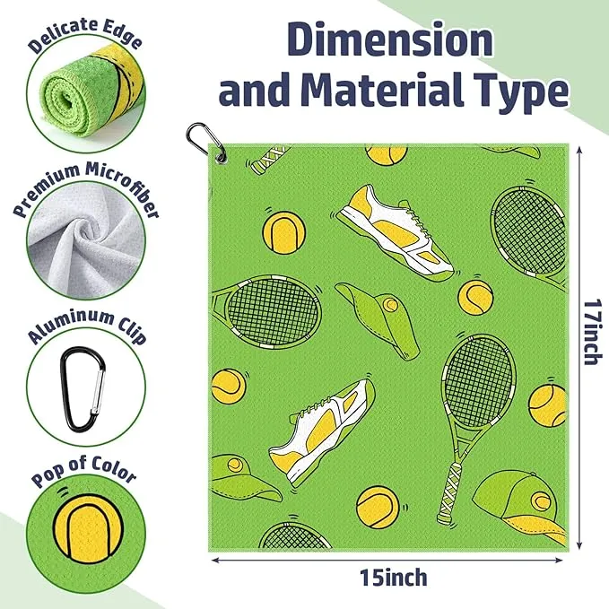 6 Pcs Tennis Towel Stylish Prints Soft Microfiber 15 x 17 Inch Tennis Towels with Clip Tennis Gifts for Women Men Tennis Accessories for Tennis Lovers