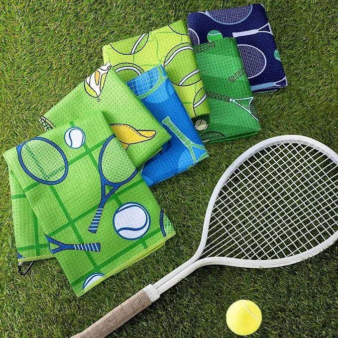 6 Pcs Tennis Towel Stylish Prints Soft Microfiber 15 x 17 Inch Tennis Towels with Clip Tennis Gifts for Women Men Tennis Accessories for Tennis Lovers
