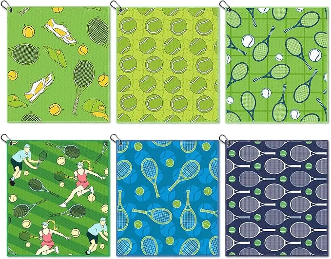 6 Pcs Tennis Towel Stylish Prints Soft Microfiber 15 x 17 Inch Tennis Towels with Clip Tennis Gifts for Women Men Tennis Accessories for Tennis Lovers