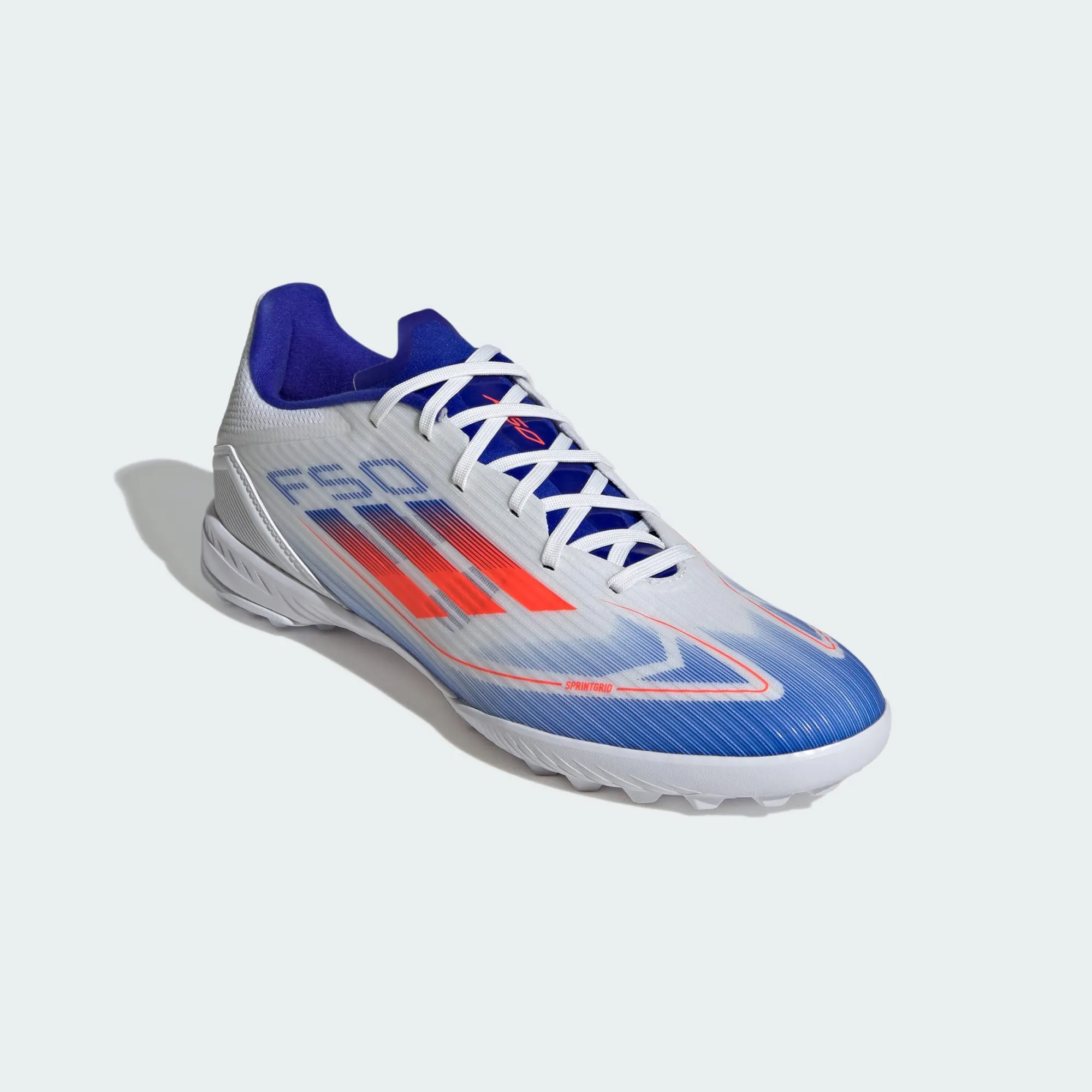 adidas F50 League Artificial Turf Soccer Shoes | Cloud White-Solar Red-Lucid Blue | Men's