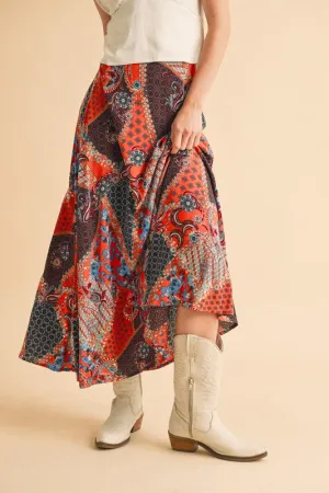 Aemi   Co Printed Orange Boho Maxi Skirt