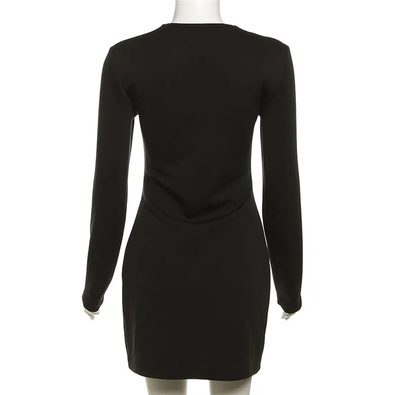 Autumn Fashion Trend. New Style Long-Sleeved Square-Neck Patchwork Fitted Hugging Hip Dress. C241021-1
