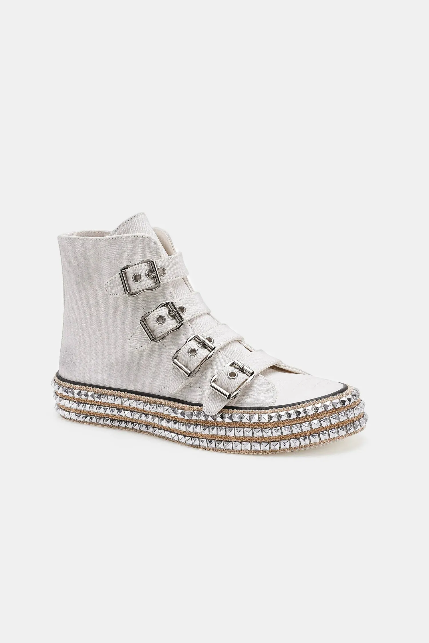 Beast Fashion Multi-Buckle Straps Studded Platform Boho Sneakers
