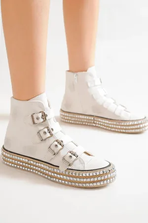 Beast Fashion Multi-Buckle Straps Studded Platform Boho Sneakers