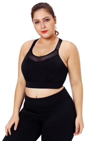 Black Mesh Strap Yoga Bra for Women