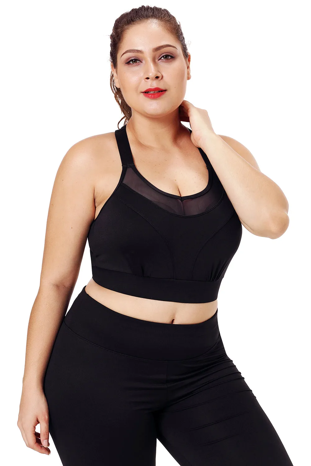 Black Mesh Strap Yoga Bra for Women