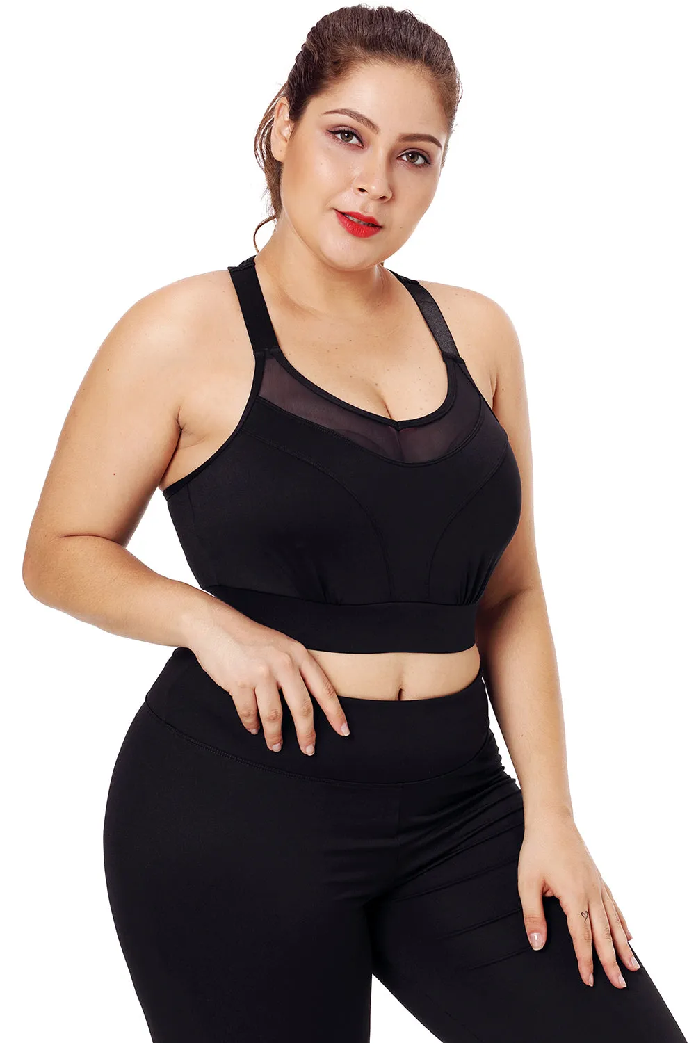 Black Mesh Strap Yoga Bra for Women