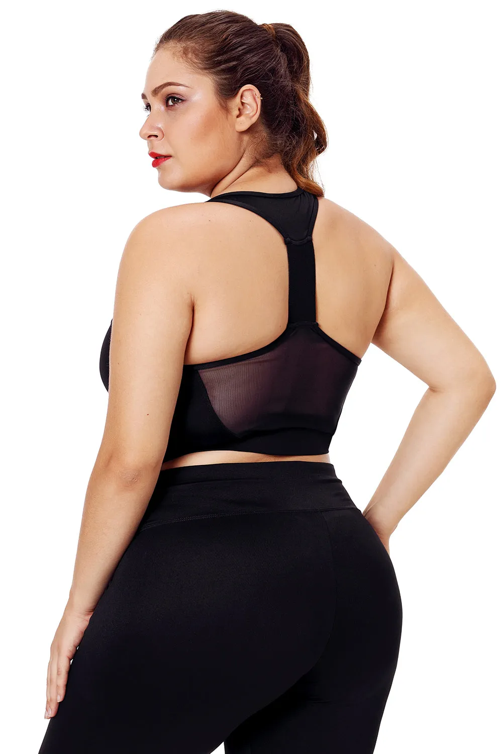 Black Mesh Strap Yoga Bra for Women