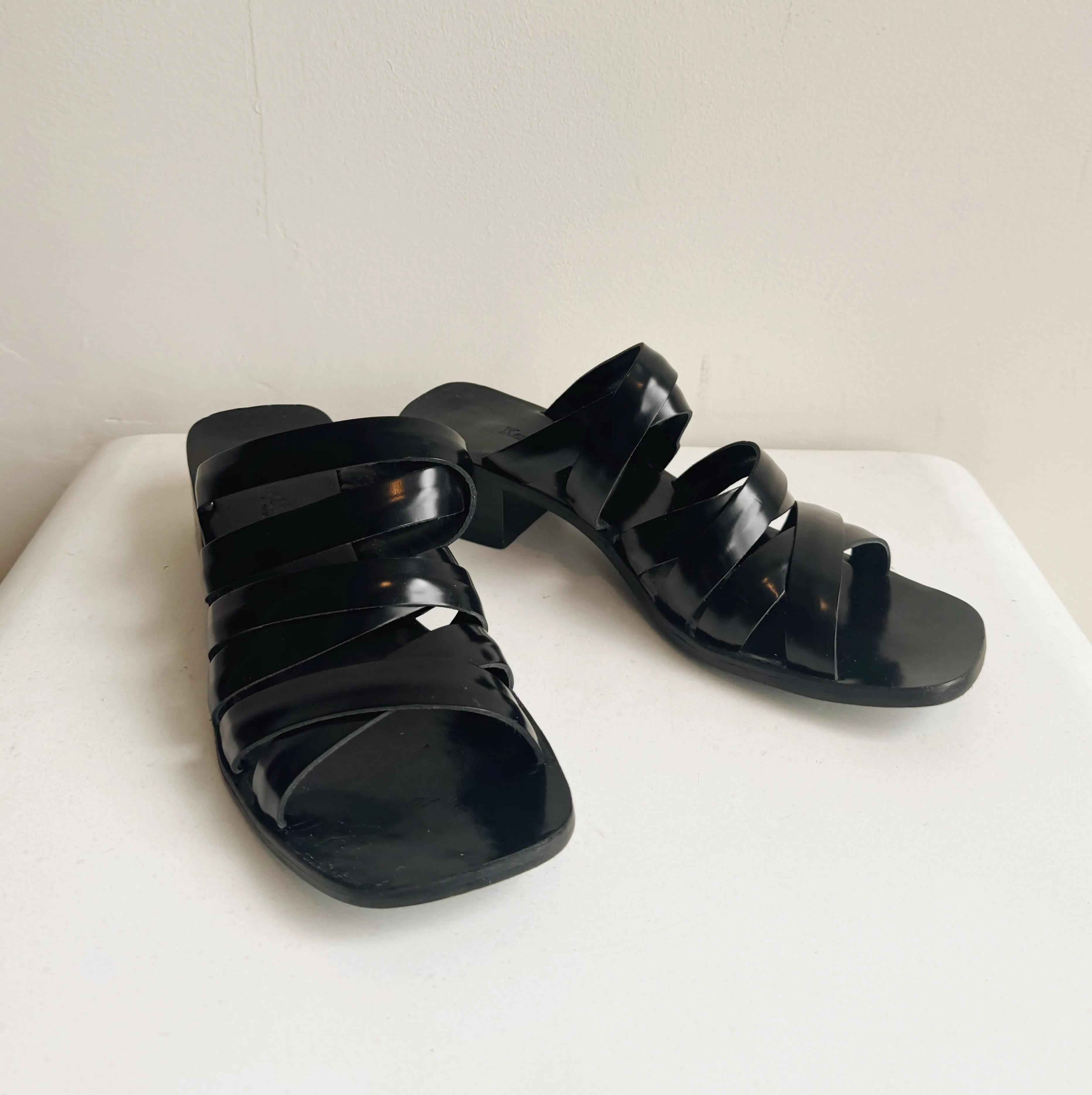 Black Patent Leather Strappy Sandal | Size 8