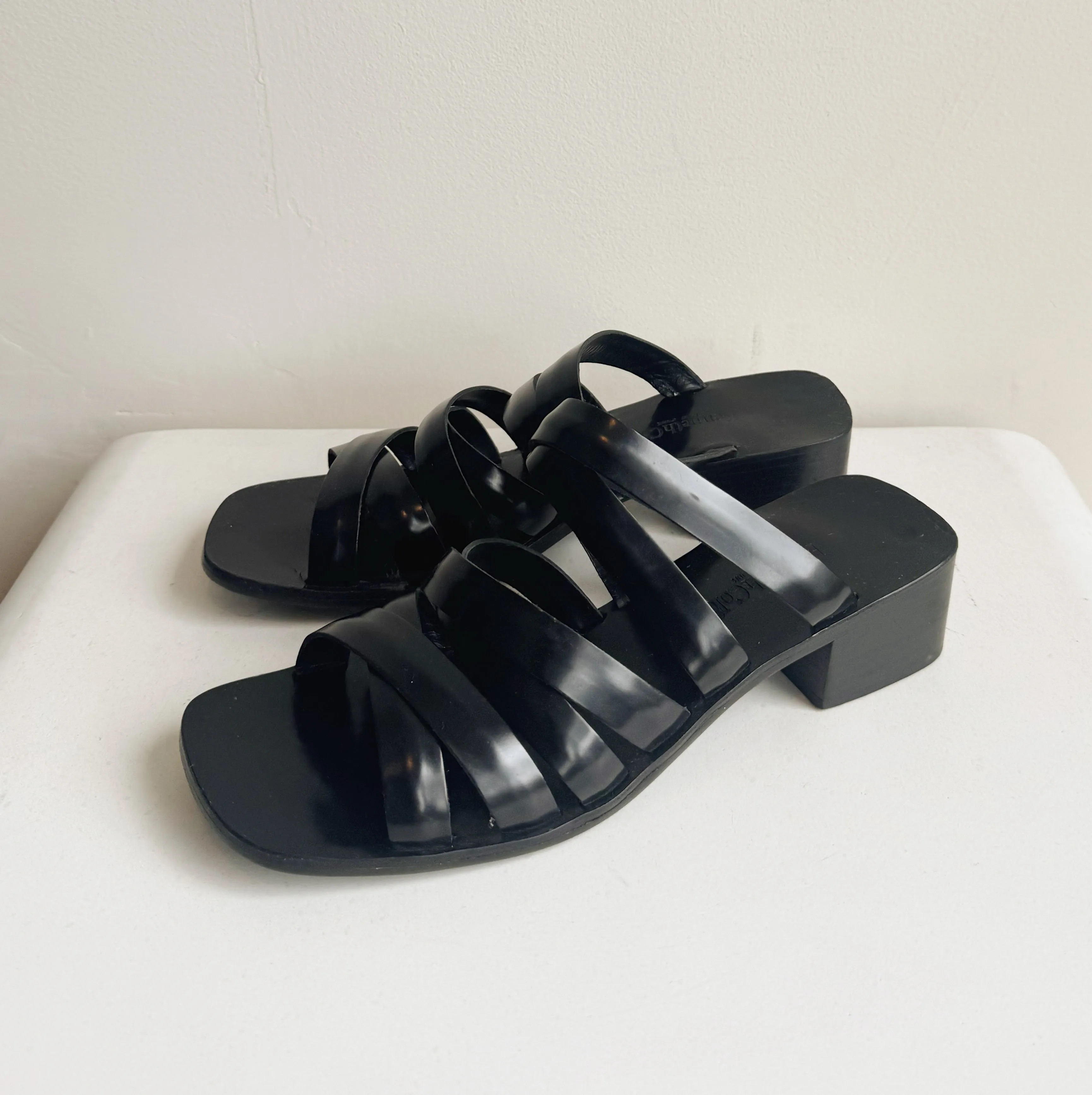 Black Patent Leather Strappy Sandal | Size 8