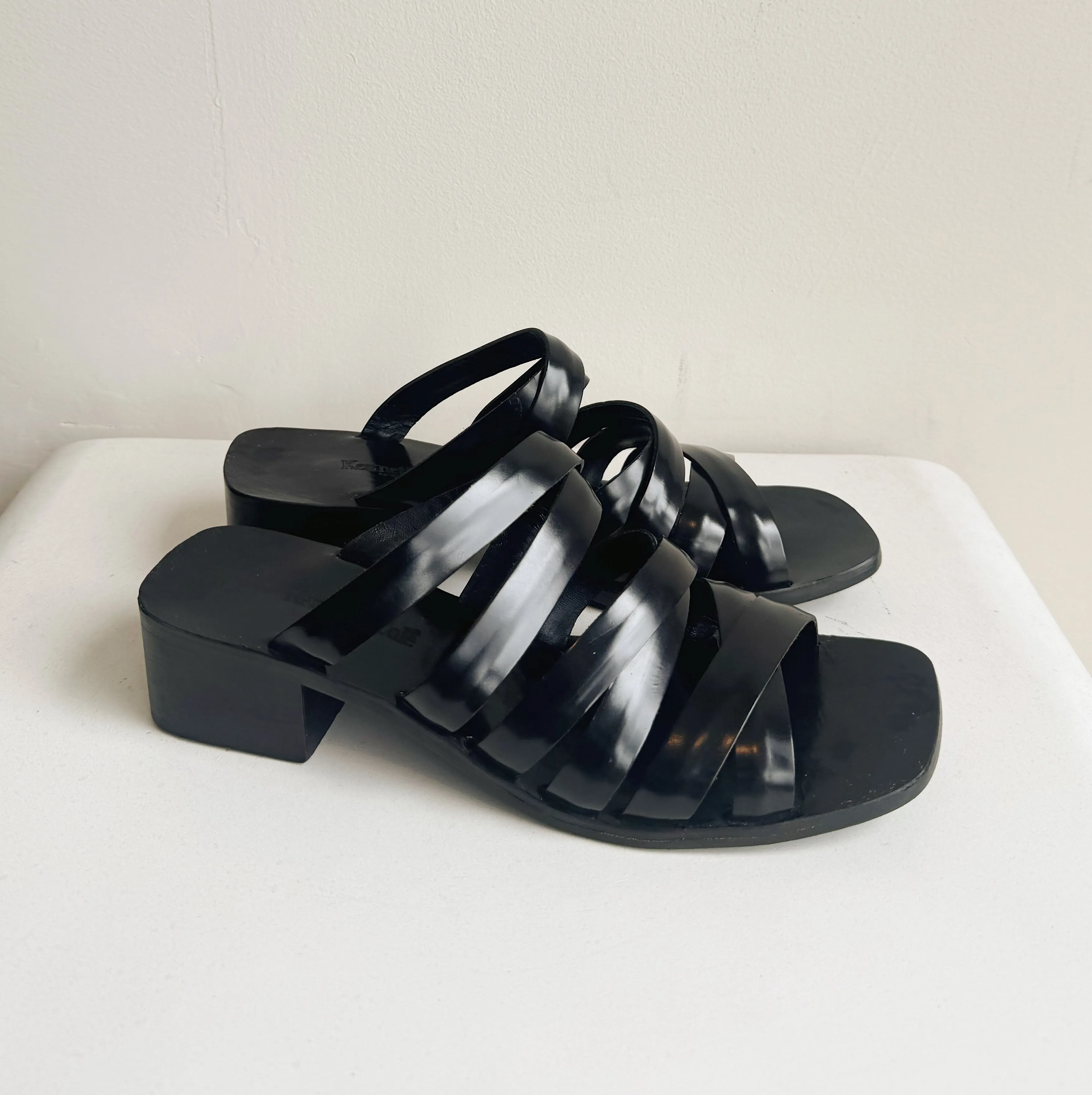 Black Patent Leather Strappy Sandal | Size 8