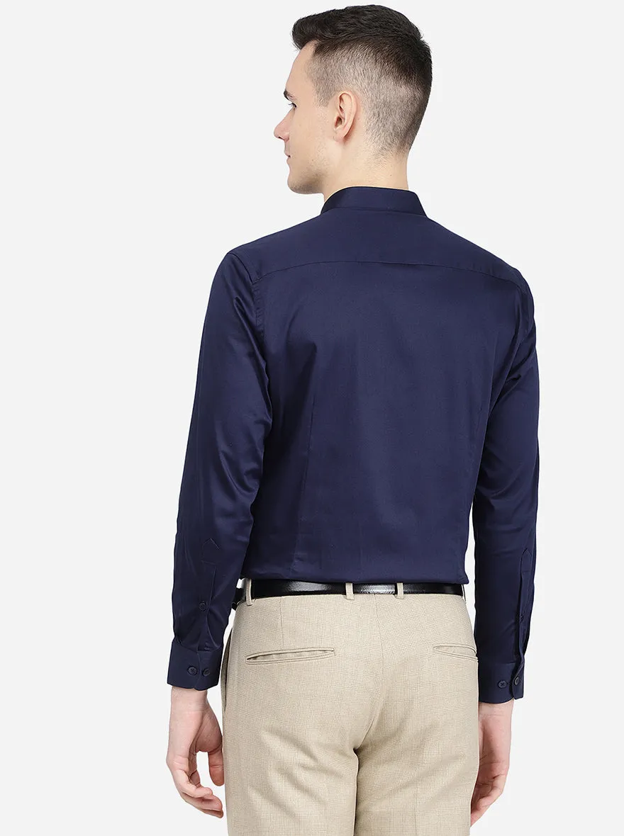 Blue Solid Slim Fit Formal Shirt | Metal