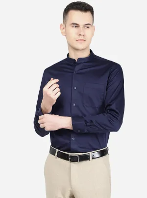 Blue Solid Slim Fit Formal Shirt | Metal