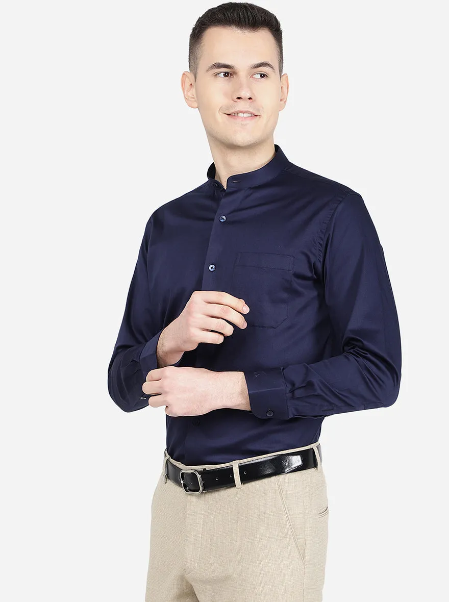 Blue Solid Slim Fit Formal Shirt | Metal