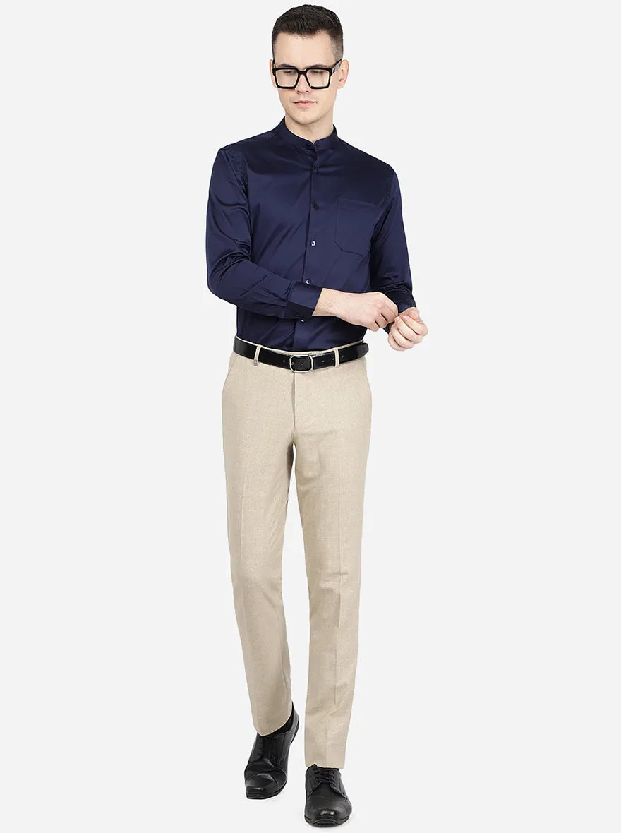 Blue Solid Slim Fit Formal Shirt | Metal