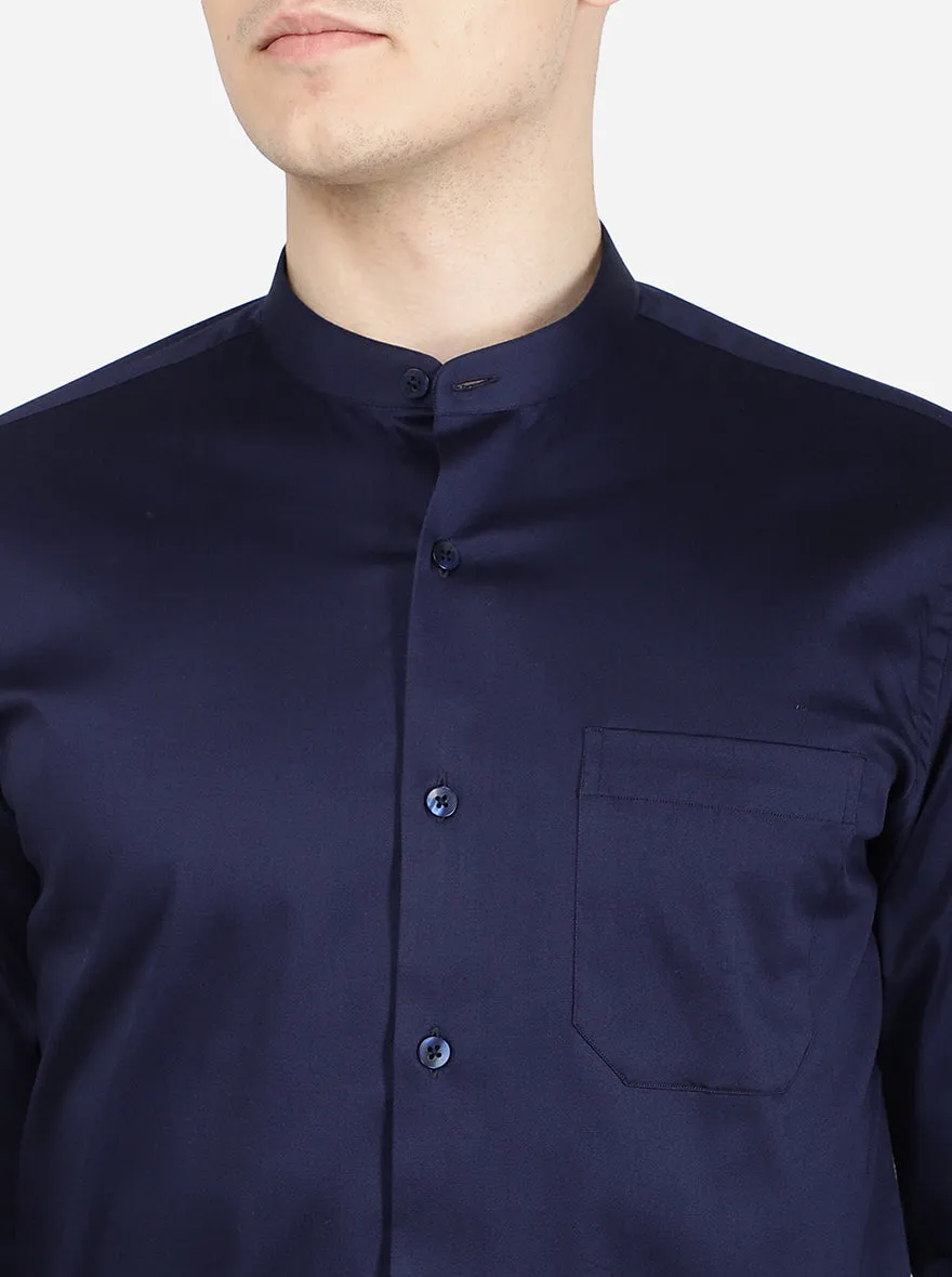 Blue Solid Slim Fit Formal Shirt | Metal