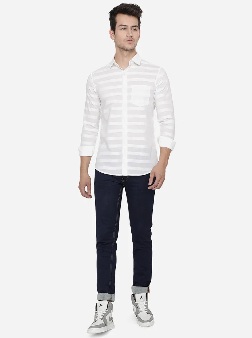 Bright White Printed Slim Fit Semi Casual Shirt | JadeBlue