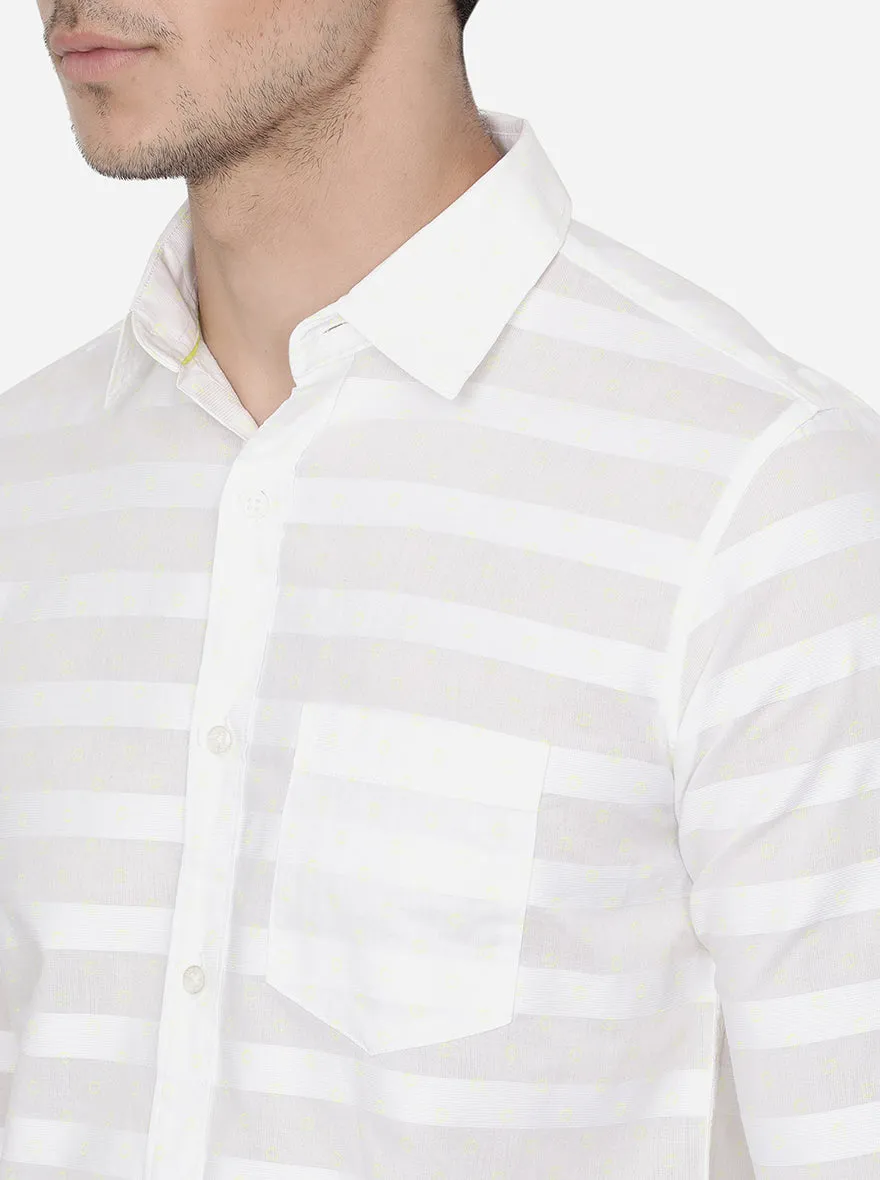 Bright White Printed Slim Fit Semi Casual Shirt | JadeBlue