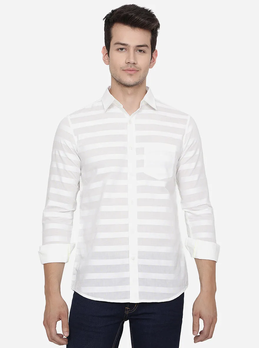 Bright White Printed Slim Fit Semi Casual Shirt | JadeBlue
