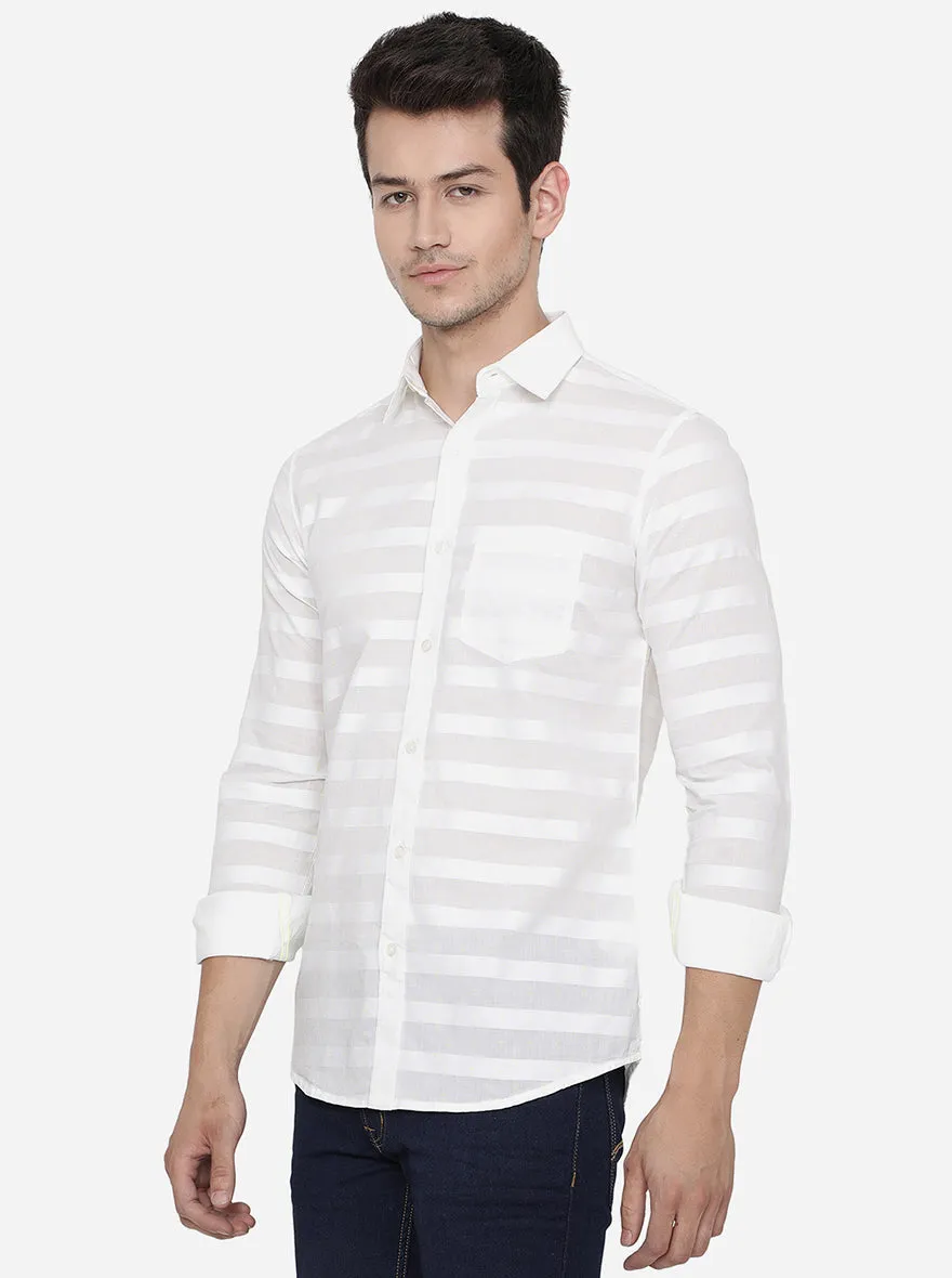 Bright White Printed Slim Fit Semi Casual Shirt | JadeBlue