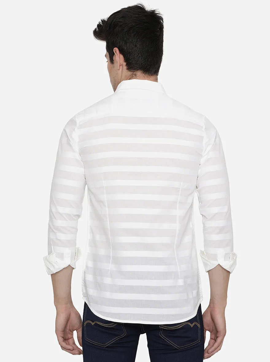 Bright White Printed Slim Fit Semi Casual Shirt | JadeBlue