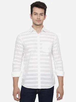 Bright White Printed Slim Fit Semi Casual Shirt | JadeBlue