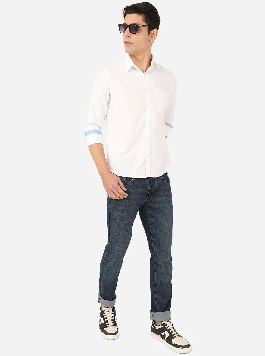 Bright White Solid Slim Fit Semi Casual Shirt | Greenfibre