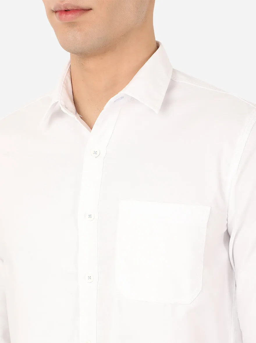 Bright White Solid Slim Fit Semi Casual Shirt | Greenfibre