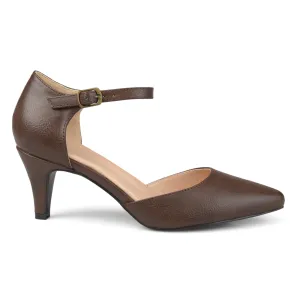 Brinley Co. Womens Faux Leather Comfort Sole D'Orsay Ankle Strap Almond Toe Heels Brown, 8 Regular US