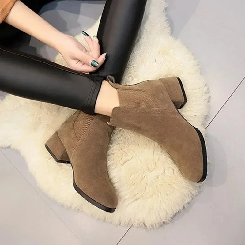 Charlotte - Suede Chelsea Boots with Block Heel for Women
