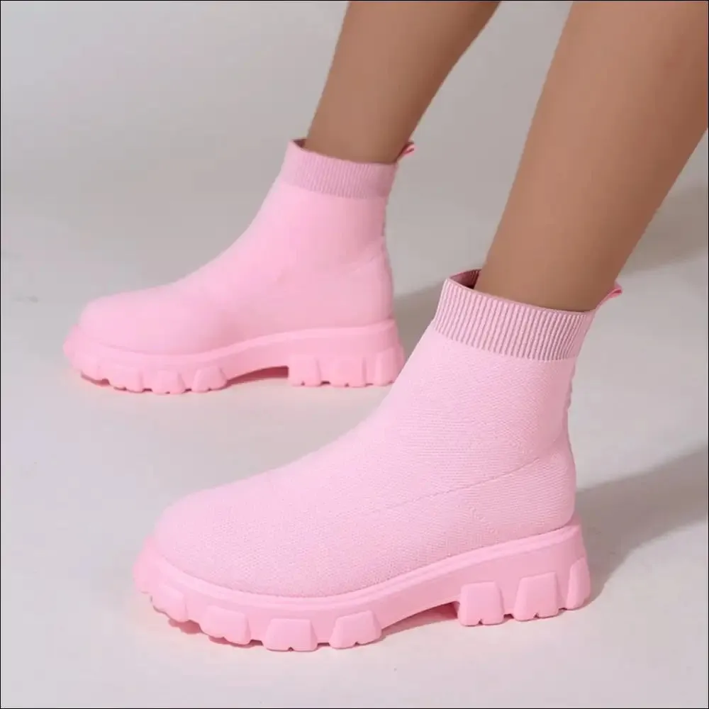 Chic Mesh Round Toe Platform Boots