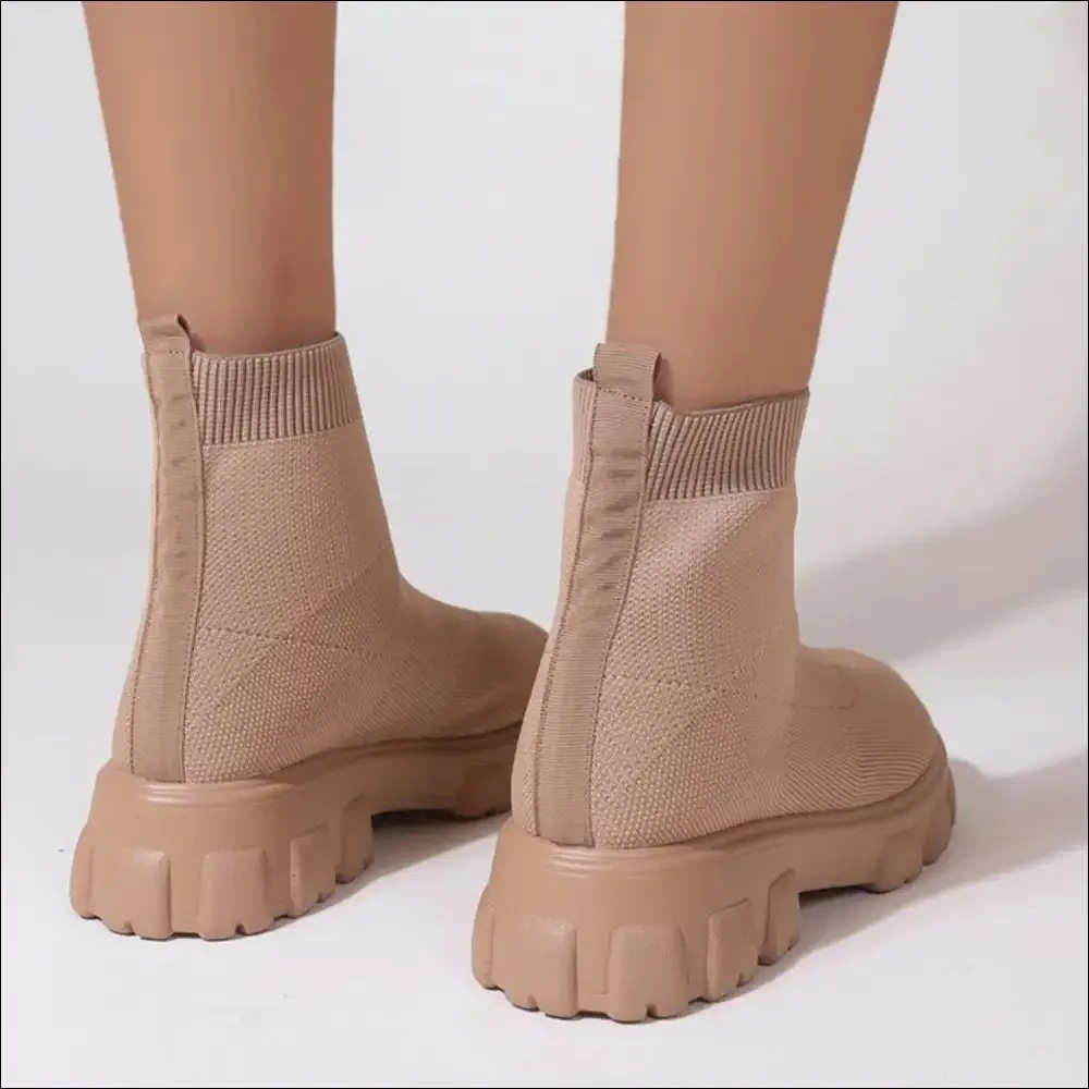 Chic Mesh Round Toe Platform Boots