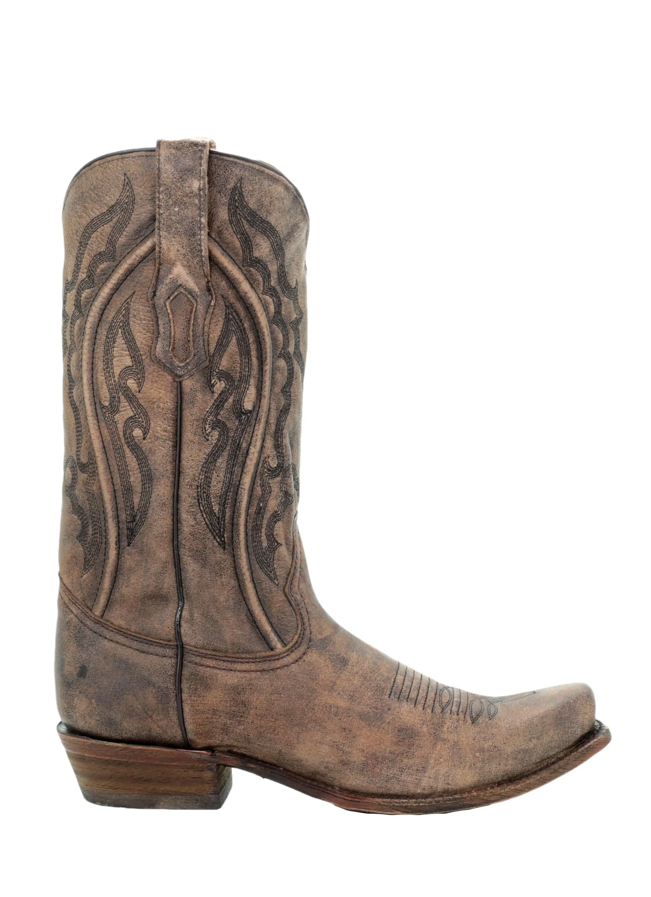 Corral Men's Distressed Brown Embroidered Narrow Square Toe Boots