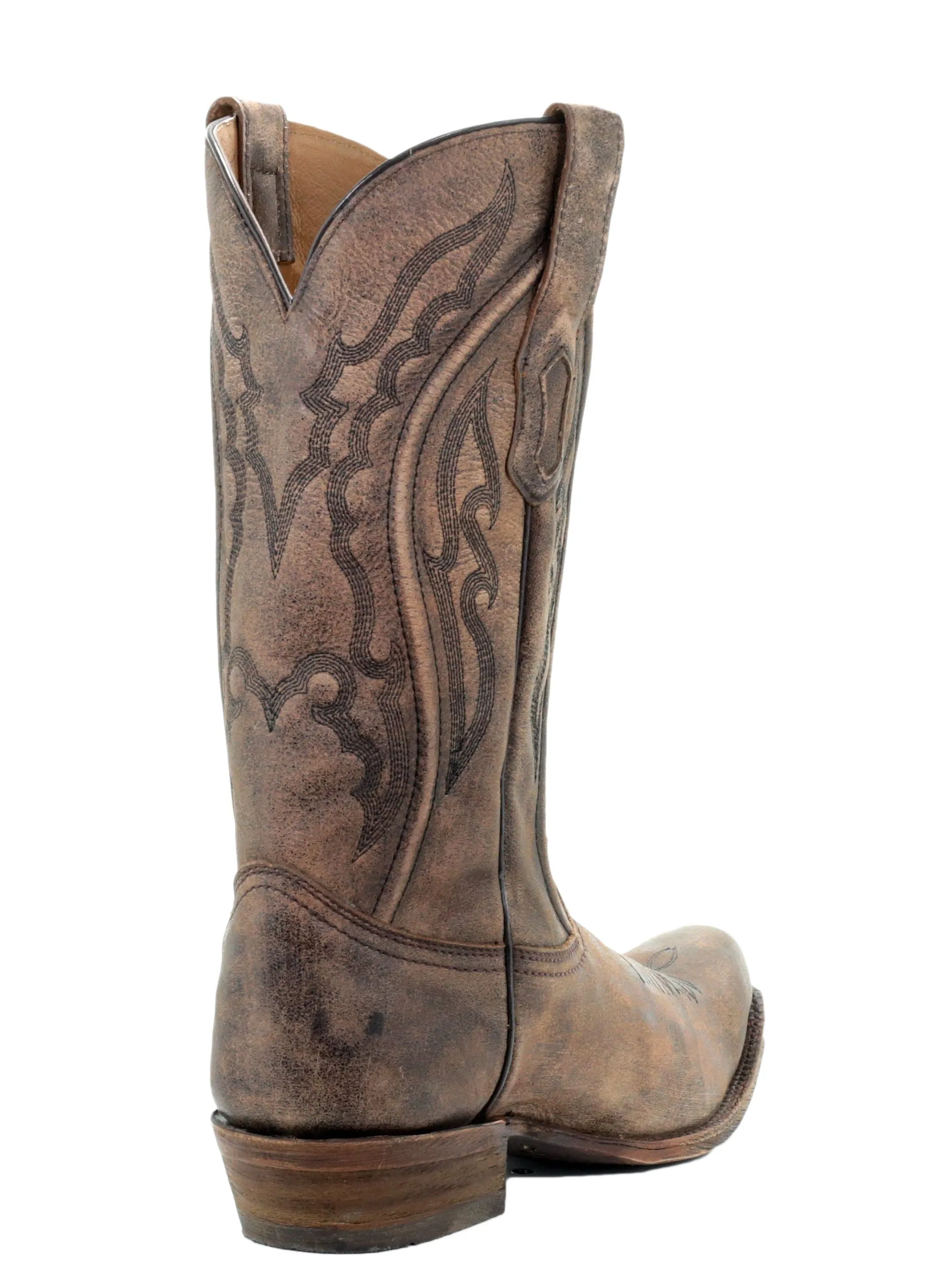 Corral Men's Distressed Brown Embroidered Narrow Square Toe Boots