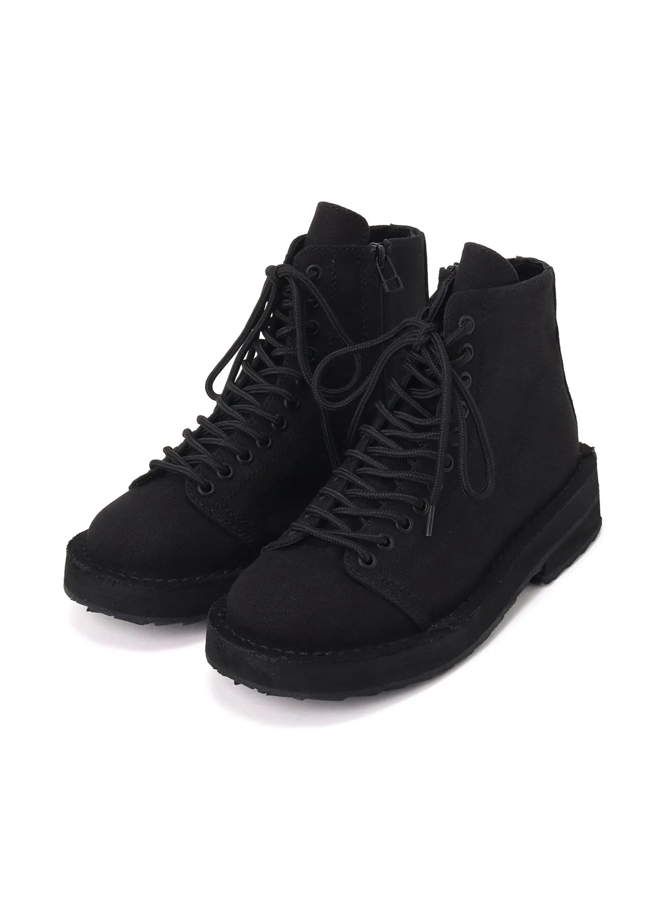 COTTON CANVAS LACE-UP BIKER BOOTS