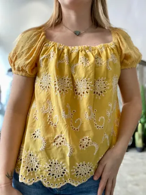 Daisy Mustard Floral Puff Sleeve Top