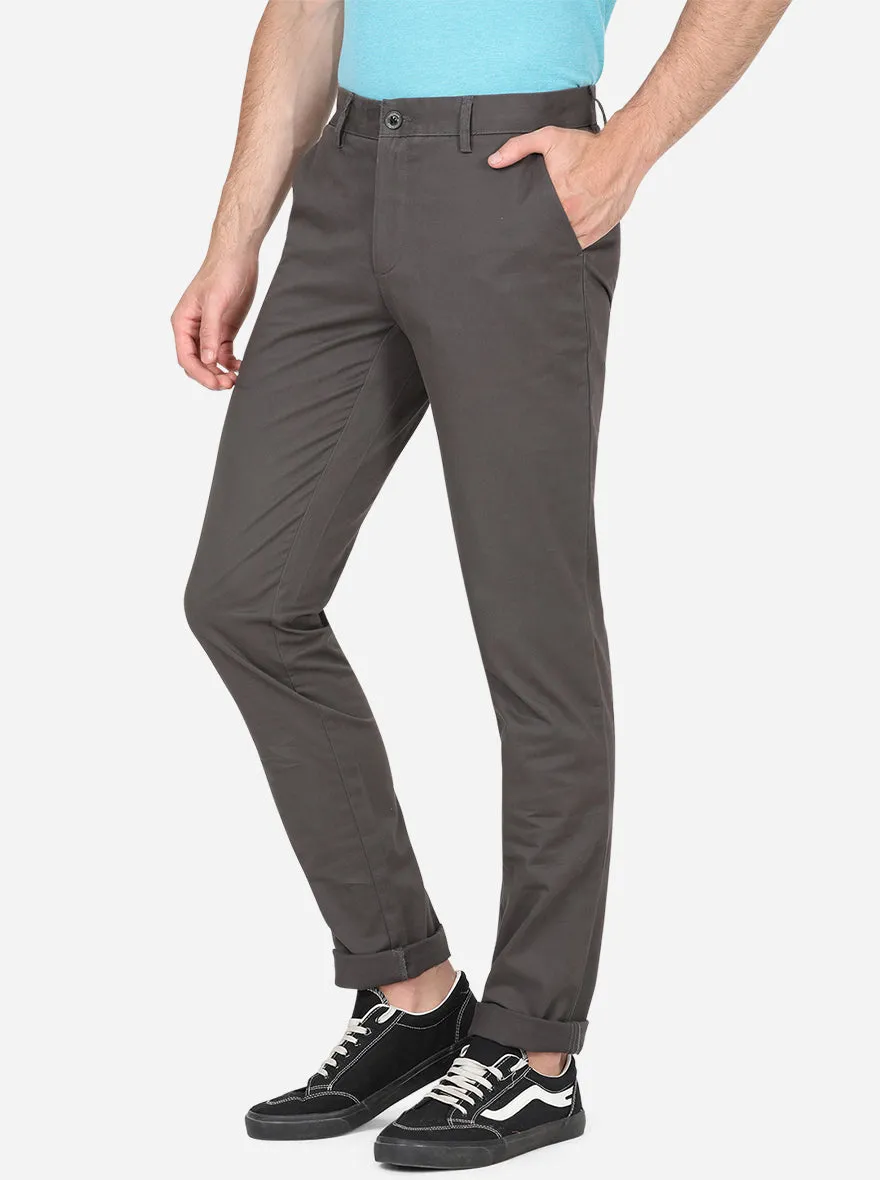 Dark Grey Solid Uno Fit Casual Trouser | JadeBlue