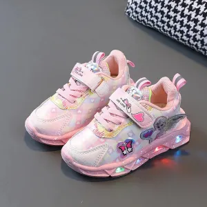 Disney Girls' Casual Led Light Shoes Children's Sports Frozen Princess Elsa Pink Purple Shoes Sneakers