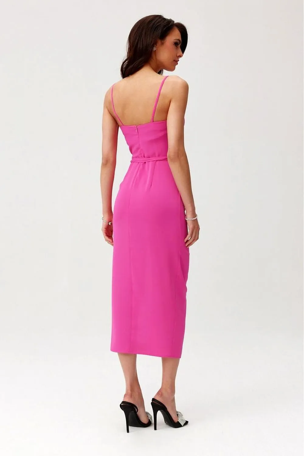 Draped Midi Dress with Rose Detail