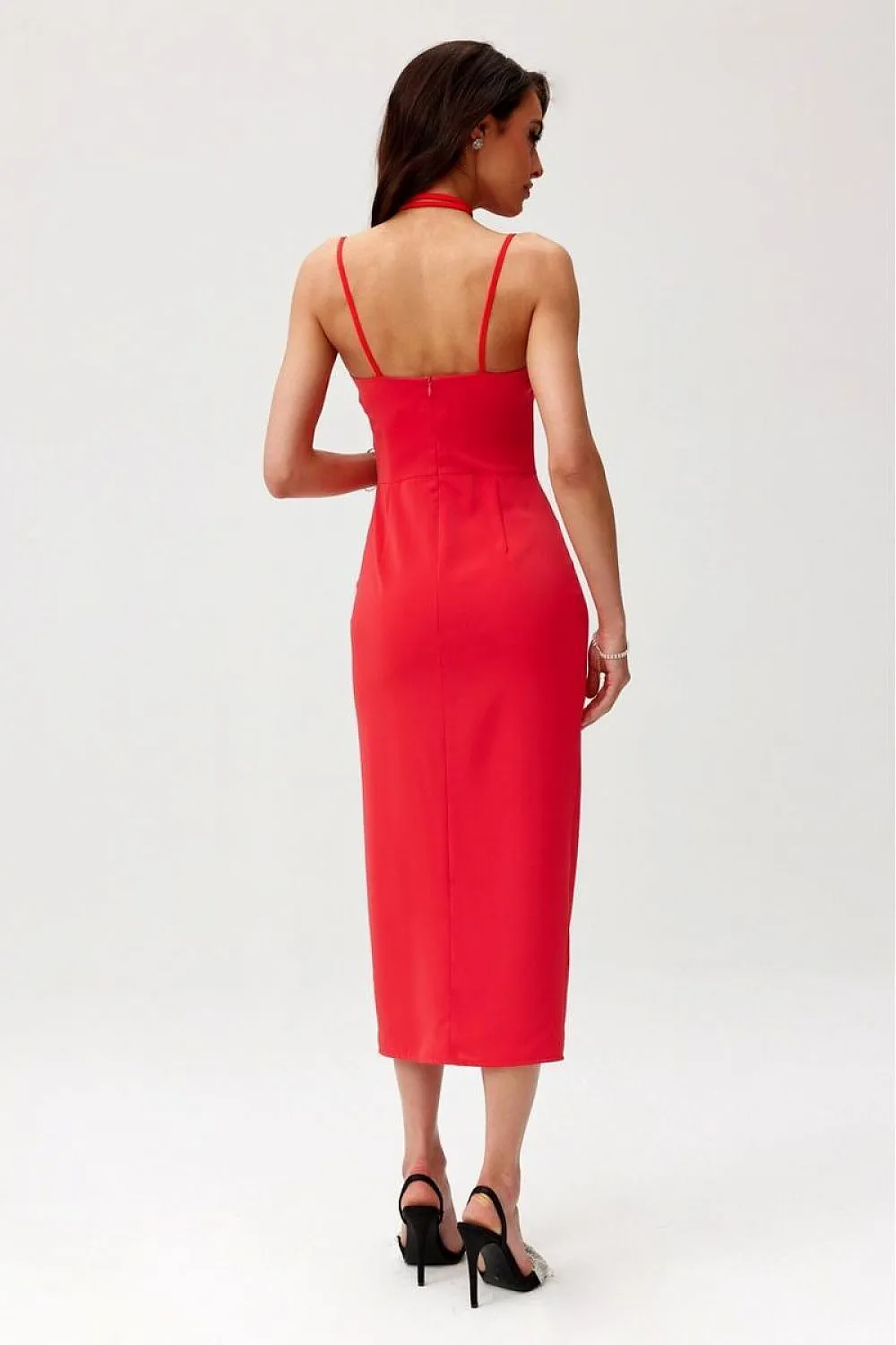 Draped Midi Dress with Rose Detail