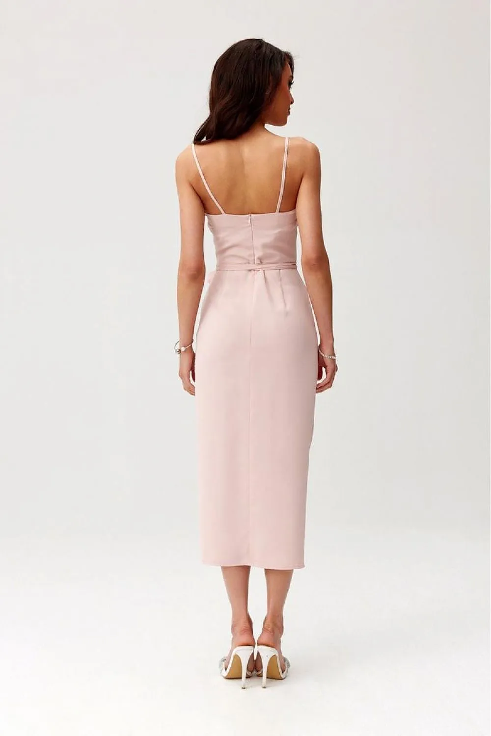 Draped Midi Dress with Rose Detail