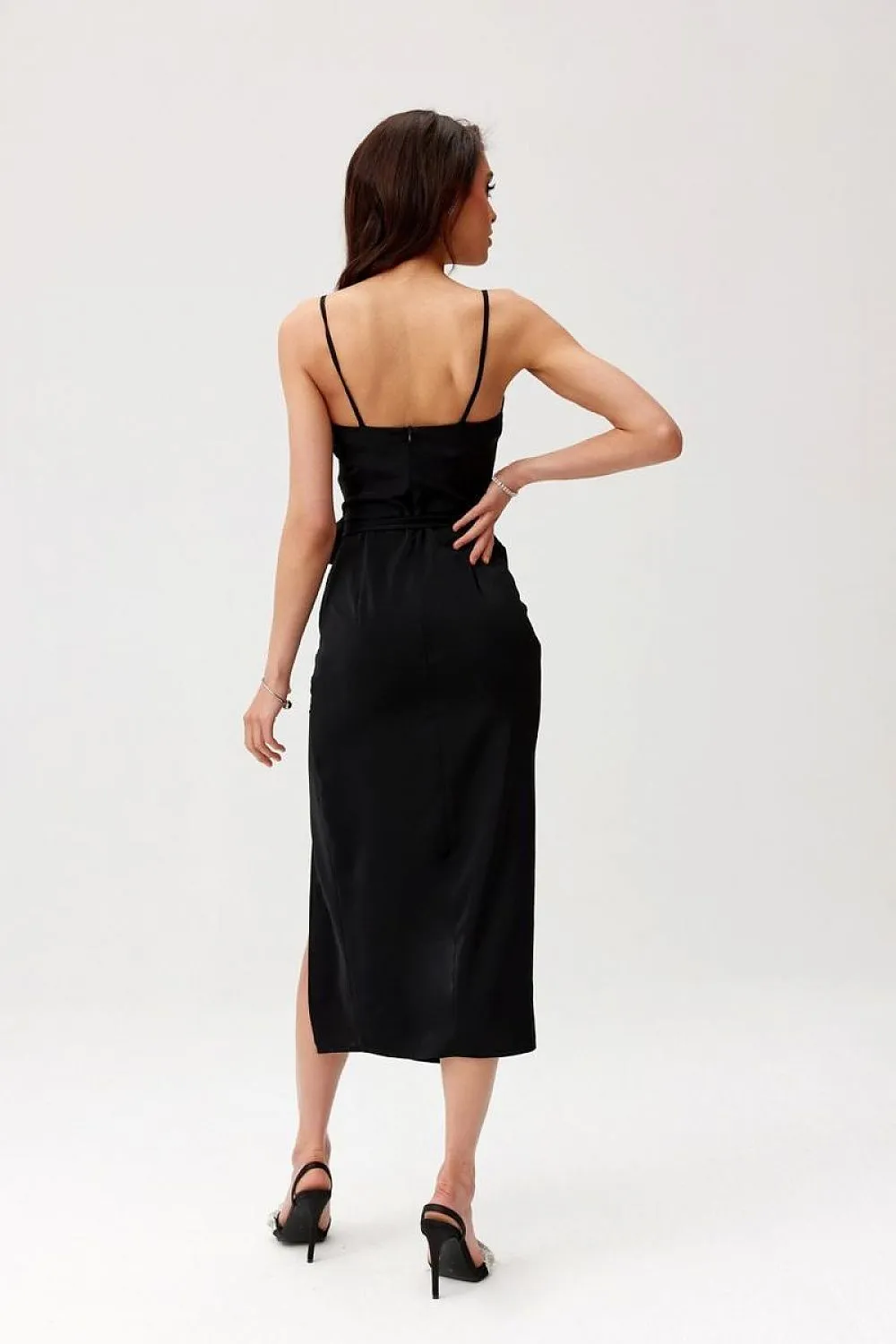 Draped Midi Dress with Rose Detail