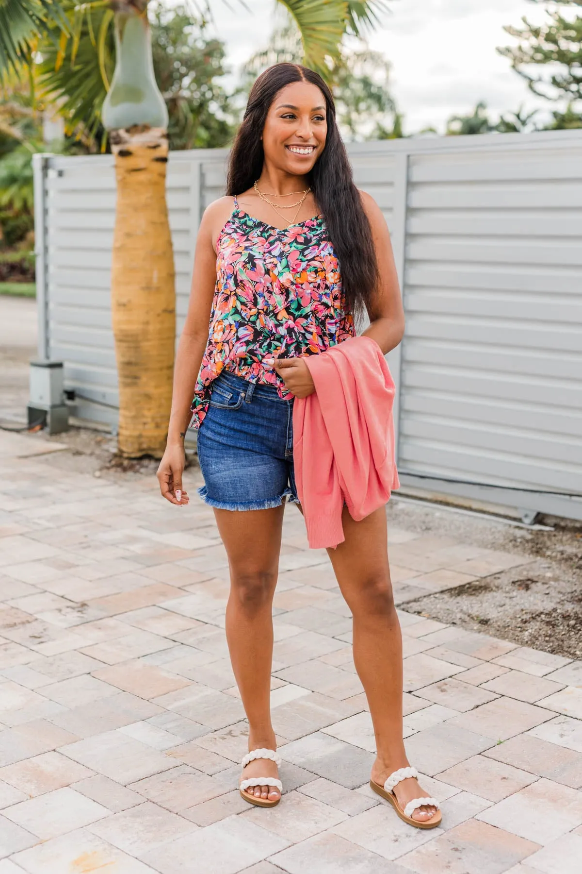 Dream Of The Beach Floral Tank- Black
