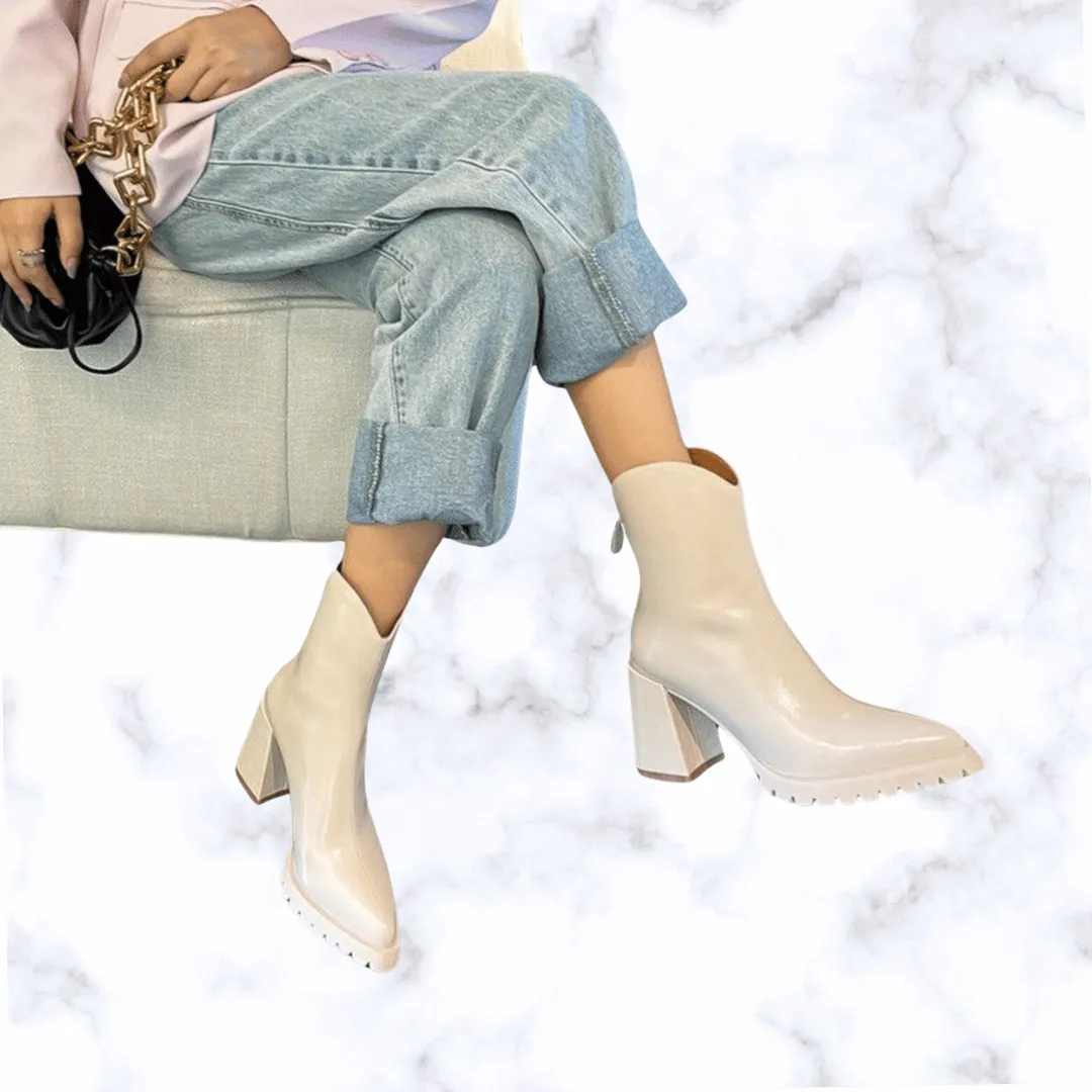 Elegant Pointed Toe High Heel Ankle Boots for Women – Comfortable Leather Chelsea Boots