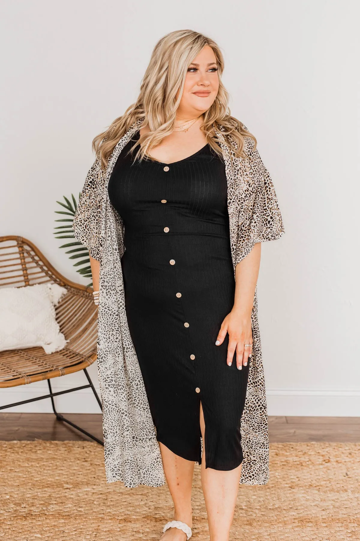 Feet In The Sand Button Dress- Black