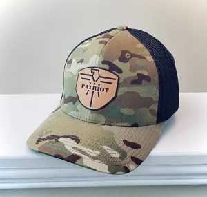 FlexFit Green Camo/Black Black Leather Patch
