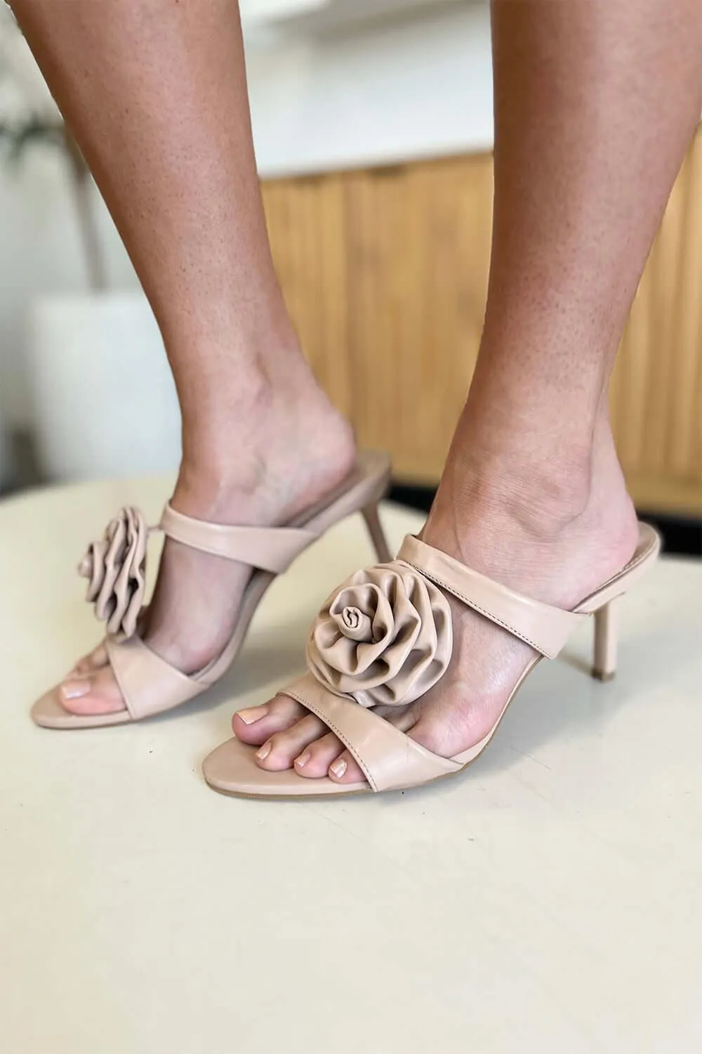 Flower PU Leather Stiletto Heel Sandals – Chic & Elegant