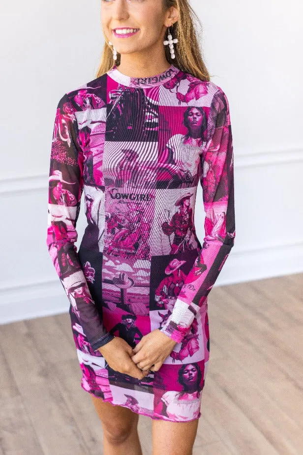Fuchsia Western-Inspired Mesh Dress